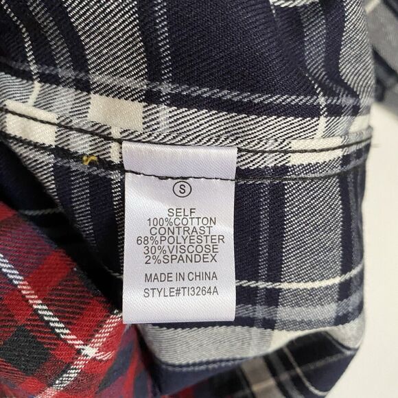 Fashion Nova Flannel Tunic Shirt S Multicolor Patchwork Plaid Grunge Hippie - Picture 7 of 7